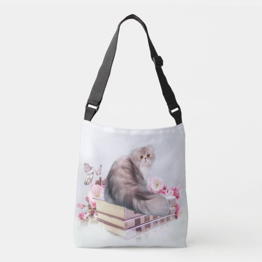 Perzische kat met boeken crossbody tas (Voorkant)