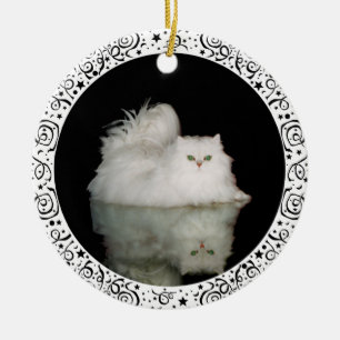 Perzische kat met jade groene ogen keramisch ornament