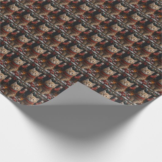 Perzische kat met kerstcadeaus open haard cadeaupapier (Hoek)