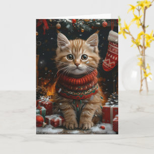 Perzische kat met kerstcadeaus open haard kaart