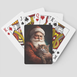 Perzische kat met Kerstman Feestelijke Kerstmis Pokerkaarten