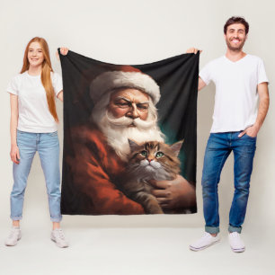 Perzische kat met Kerstman Festive Kerstmis Fleece Deken