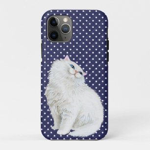 Perzische kat op blauwe en witte stippen iPhone 11 pro hoesje