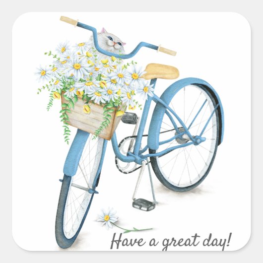 Perzische kat op de fiets vierkante sticker (Voorkant)