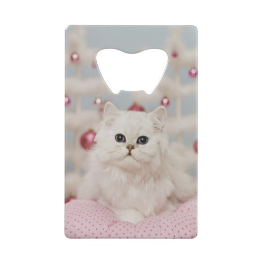 Perzische kat op roze kussen kredietkaart flessenopener (Voorkant)