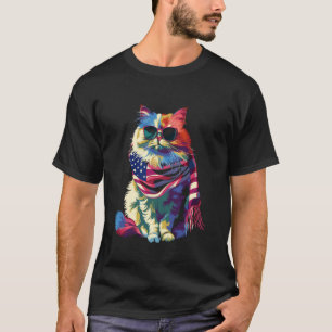 Perzische Kat Patriotische Amerikaanse Vlag Zonneb T-shirt