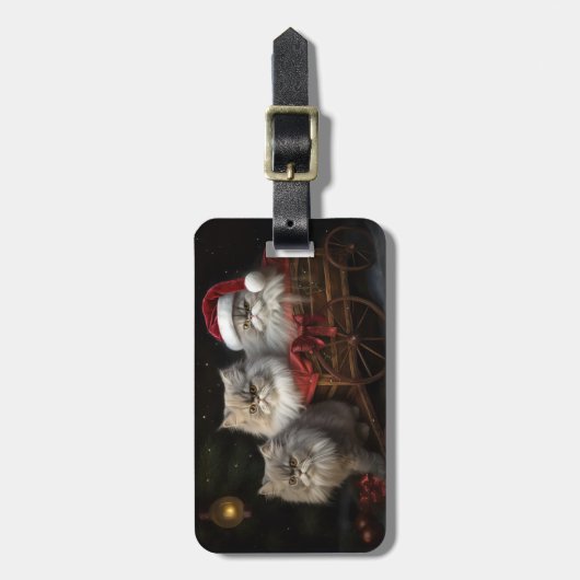 Perzische Kat Snowy Sleigh Kerstmisdecor Bagagelabel (Voorkant verticaal)