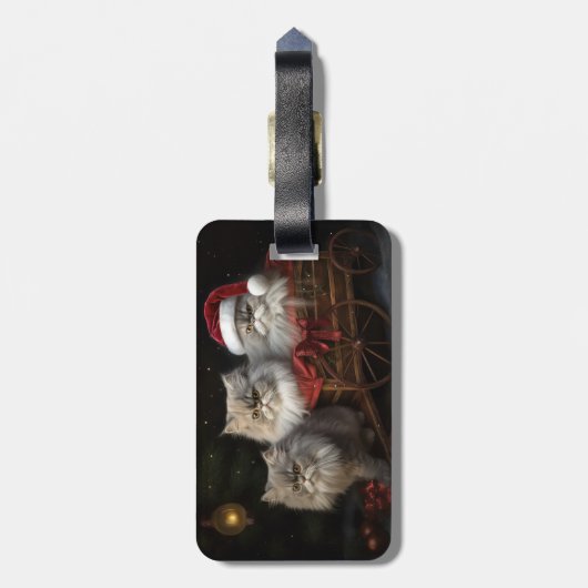 Perzische Kat Snowy Sleigh Kerstmisdecor Bagagelabel (Achterkant verticaal)