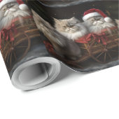 Perzische Kat Snowy Sleigh Kerstmisdecor Cadeaupapier (Rol Hoek)