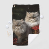 Perzische Kat Snowy Sleigh Kerstmisdecor Golfhanddoek (Insitu)