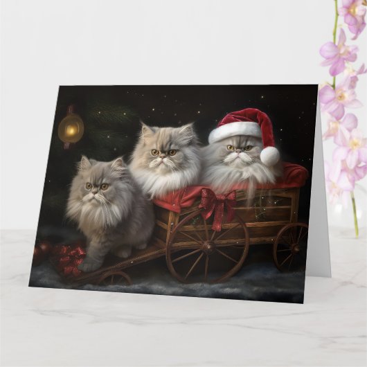 Perzische Kat Snowy Sleigh Kerstmisdecor Kaart (Orchidee)