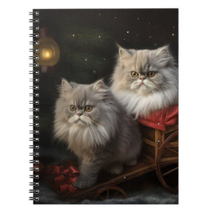 Perzische Kat Snowy Sleigh Kerstmisdecor Notitieboek
