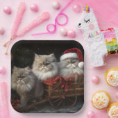 Perzische Kat Snowy Sleigh Kerstmisdecor Papieren Bordje (Feest)