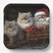 Perzische Kat Snowy Sleigh Kerstmisdecor Papieren Bordje (Voorkant)