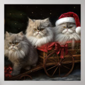Perzische Kat Snowy Sleigh Kerstmisdecor Poster (Voorkant)