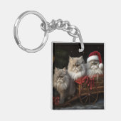 Perzische Kat Snowy Sleigh Kerstmisdecor Sleutelhanger (Voorkant Links)