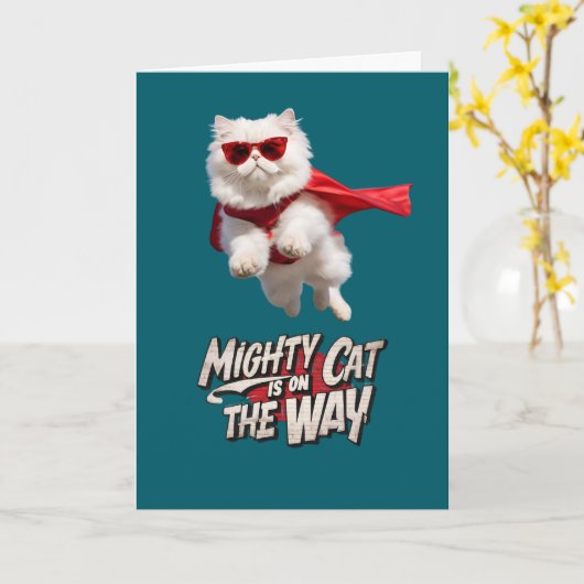 Perzische kat superheld kaart (Gele Bloem)