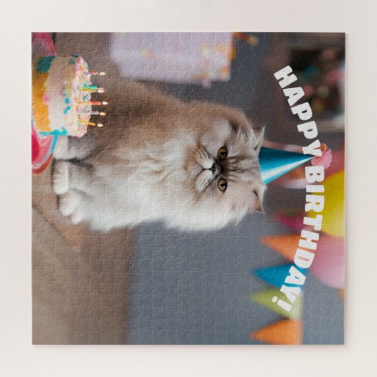 Perzische kat verjaardagsfeestje legpuzzel (Horizontaal)