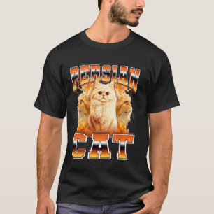 Perzische Kat Vlammen 90s Bootleg Stijl T-shirt