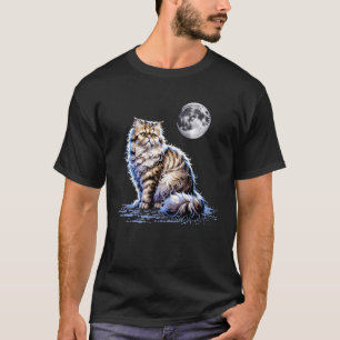 Perzische Kat Volle Maan Dak Nacht Bewaker T-shirt