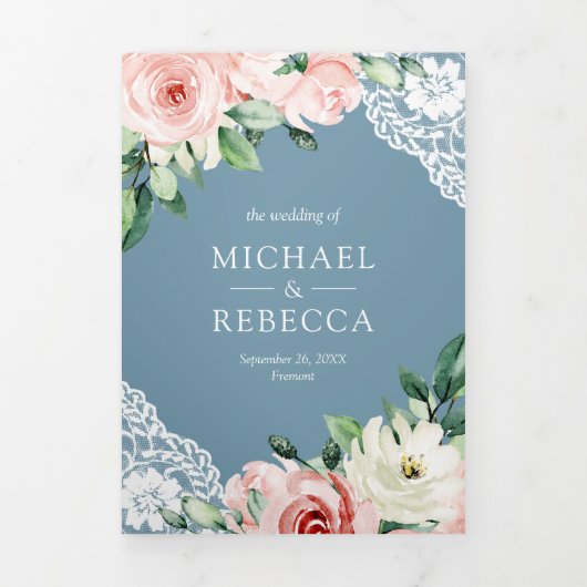 Perzische kegel Stusty Blue QR Code Weddenschap Drieluik Uitnodiging (Cover)