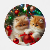 Perzische Kittens vrolijk kerstfeest Metalen Ornament (Voorkant)