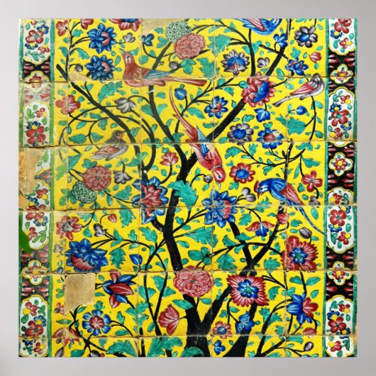 Perzische kunstbloemen en vogelmozaïek Tegel, Iran Poster (Voorkant)