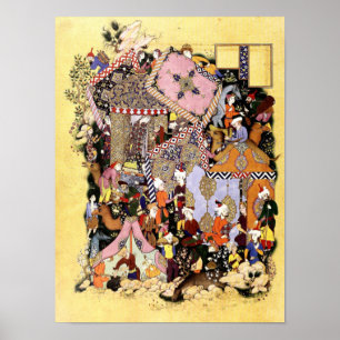 Perzische miniatuur: Majnun Approaches Layla Carav Poster