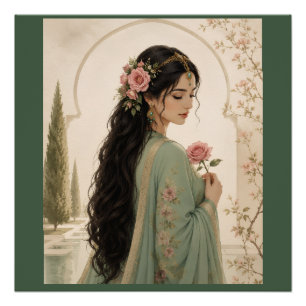 Perzische Roos Dame Poster   Elegante Smaragd Port Perfect Poster