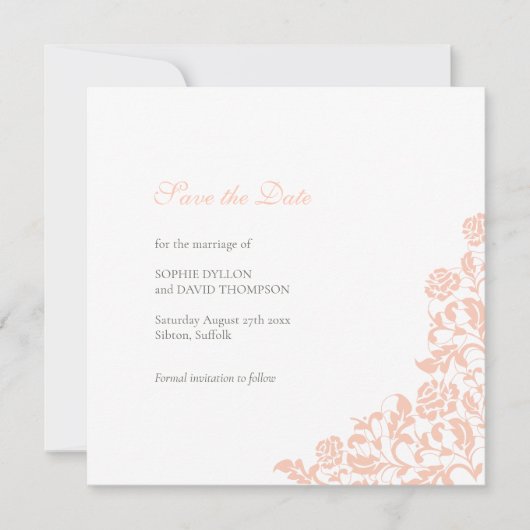  Perzische Roos Lace Square Weddenschap Save The Date (Voorkant)