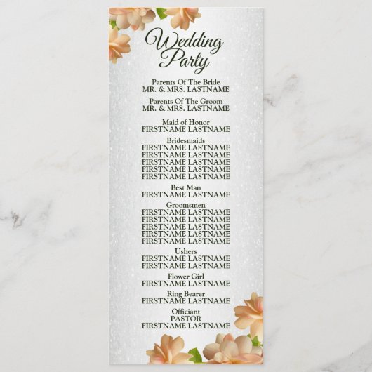 Perzische Rozen Floral Silver Glitter Elegant Wedd Programma (Achterkant)