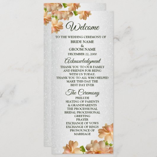 Perzische Rozen Floral Silver Glitter Elegant Wedd Programma (Voorkant / Achterkant)
