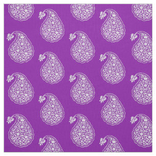 Perzische tegelpaisley - wit op amethyst paars stof