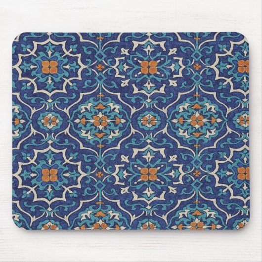 Perzische tegelpatroon muismat – Elegant blauw geo (Voorkant)