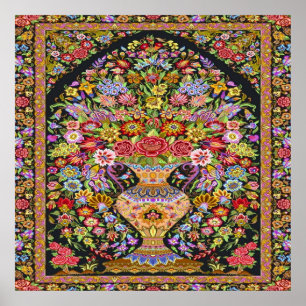 Perzische Turkse Bloemen Mid Century Poster