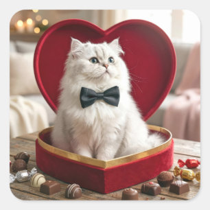 Perzische valentijnskat in chocoladedoos vierkante sticker