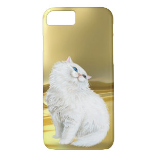 Perzische witte kat op goudsatin 	iPhone 8/7 hoesje