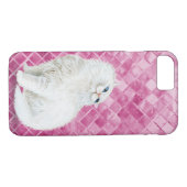 Perzische witte kat op roze grijze tegel Case-Mate iPhone case (Achterkant (Horizontaal))
