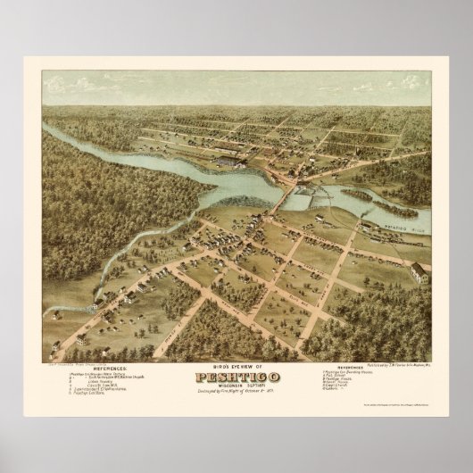Peshtigo, WI Panoramic Map - 1871 Poster (Voorkant)