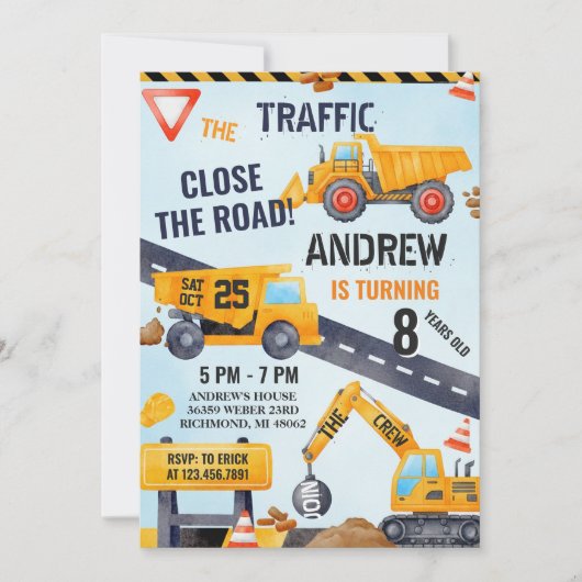 Pesonal Modern Construction Birthday With Photo Kaart (Voorkant)