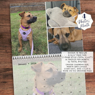 PET aangepaste fotocollage 4 per maand Kalender