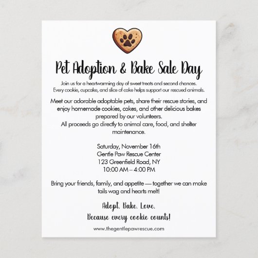 Pet Adoption Bake Sale Fundraiser Flyer (Voorkant)