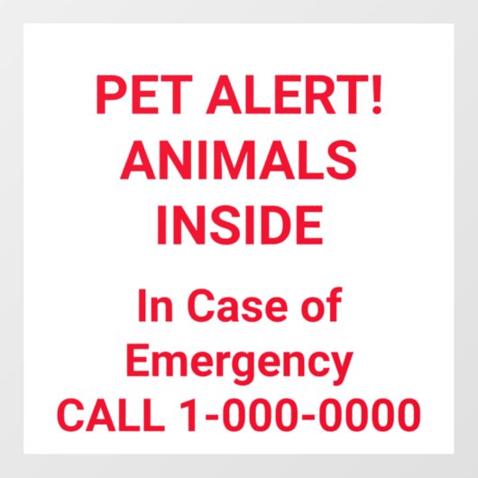 PET ALERT! Heldere rode letters Raamsticker (Vel)