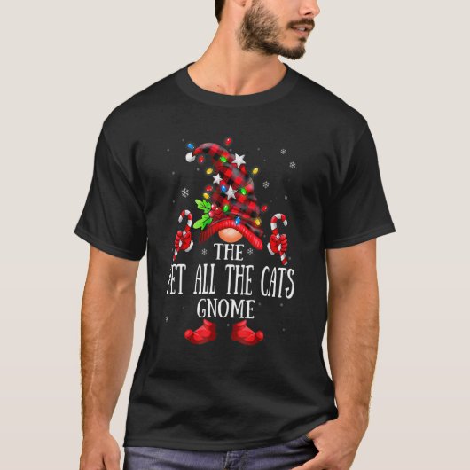 Pet All The Cats Gnome Lights Red Plaid Matching F T-shirt (Voorkant)
