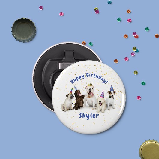 Pet Birthday Dog Celebration | Blauw Button Flesopener