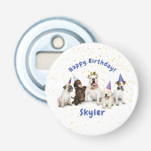 Pet Birthday Dog Celebration | Blauw Button Flesopener (Voorkant)