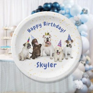 Pet Birthday Dog Celebration Blauw Papieren Bordje