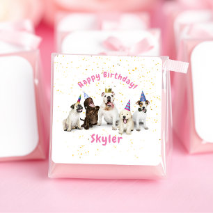 Pet Birthday Dog Celebration Roze Vierkante Sticker