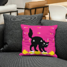 Pet Black Cat op roze wit geel Schattige modern