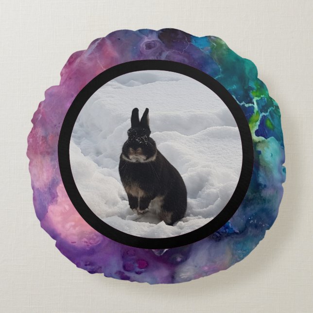 Pet bunny photo - acrylic paint rond kussen (Voorkant)